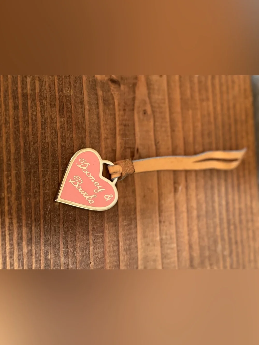 Vintage Y2K Dooney & Bourke Metal Enamel Pink Heart Purse Charm Handbag Key Fob.